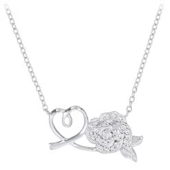 Disney Beauty And The Beast Rose And Heart Necklace