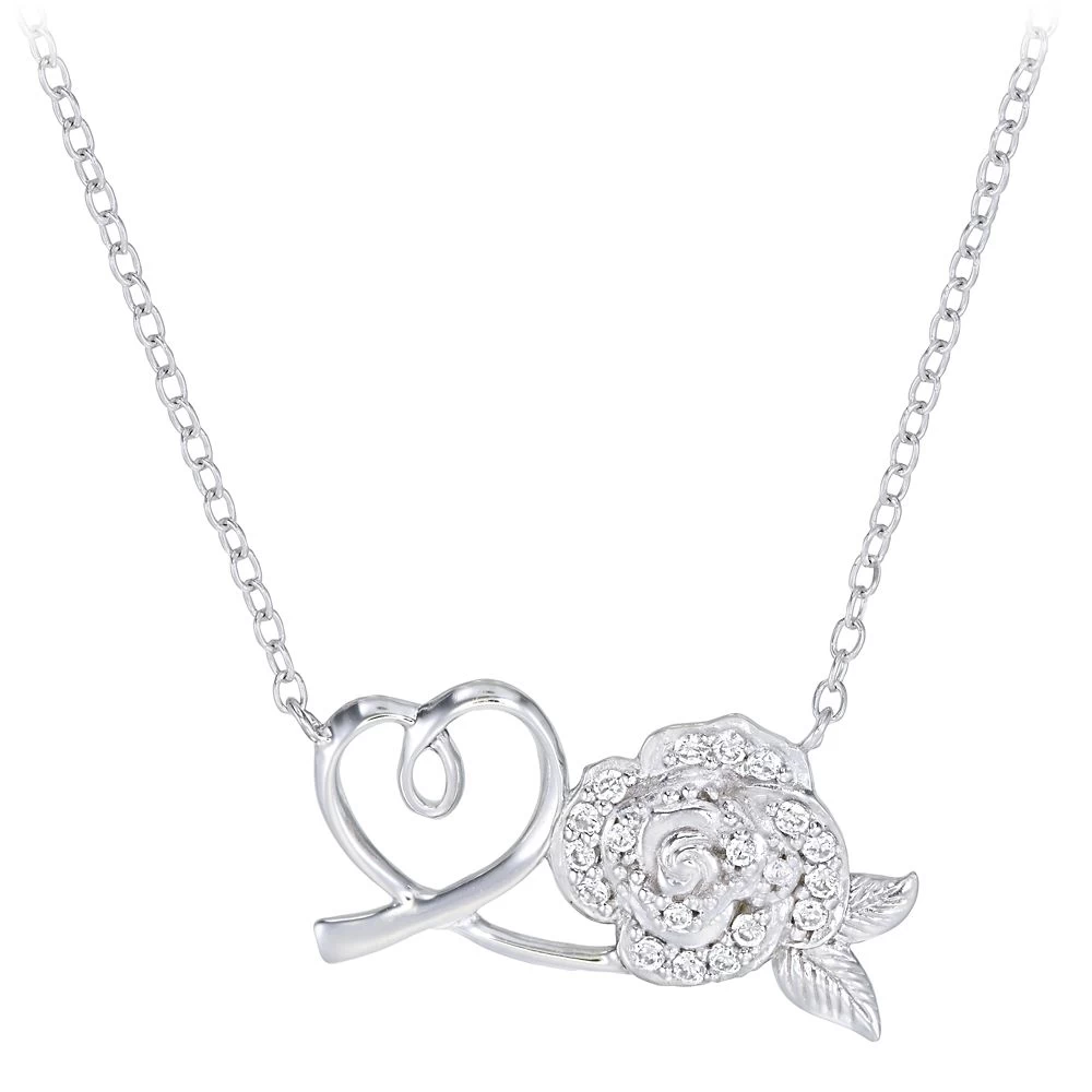 Disney Beauty And The Beast Rose And Heart Necklace